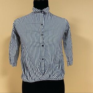 5/$20 Zara Join Life Gray White Striped Button Up Blouse Top Size 7